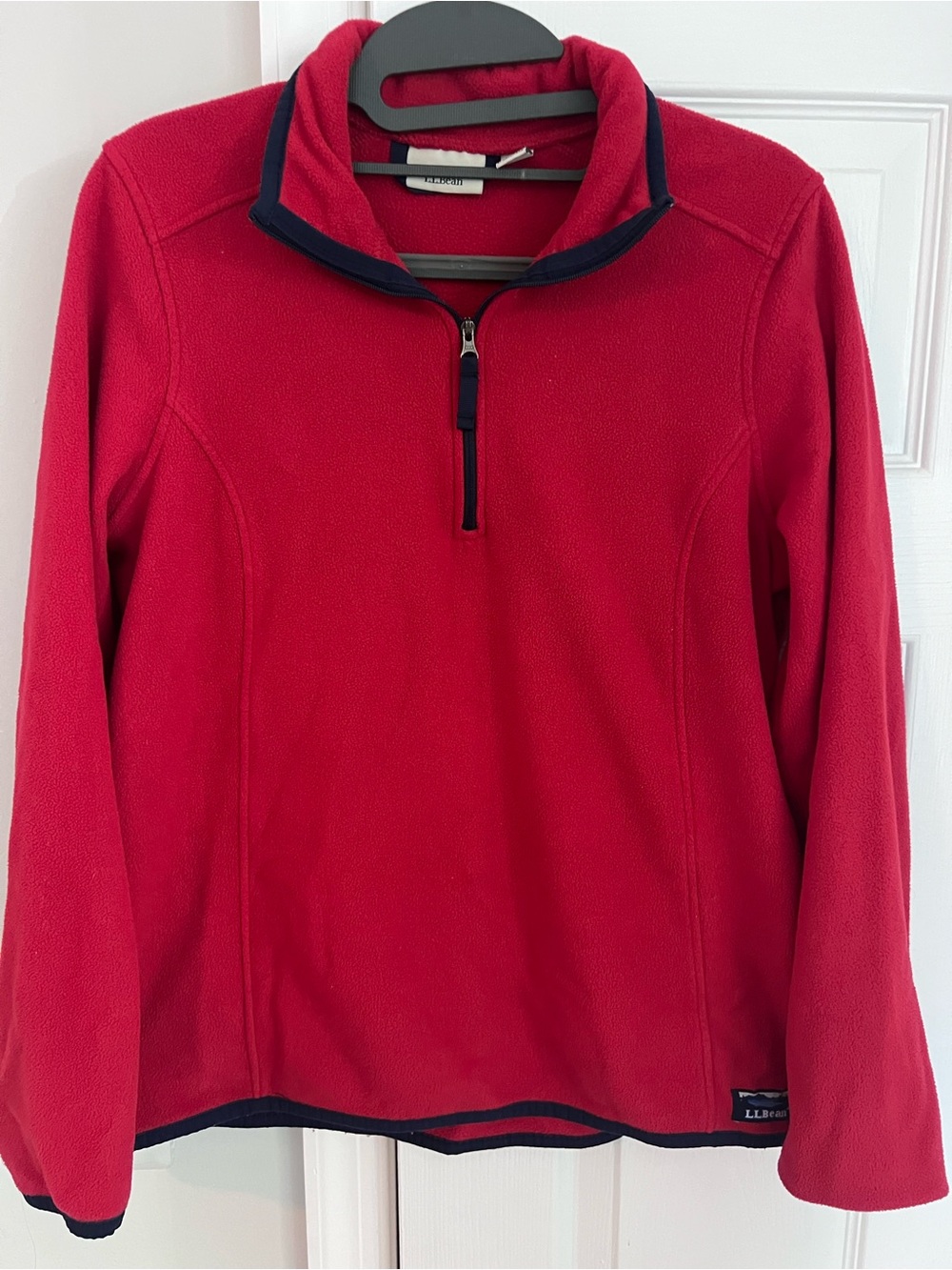 L.L. Bean Women's Red Fleece Half-Zip with Navy Trim